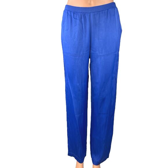 Zara Pants - Zara Women's Blue Elastic Waist Pull On Casual Straight Ankle Trousers Pants S